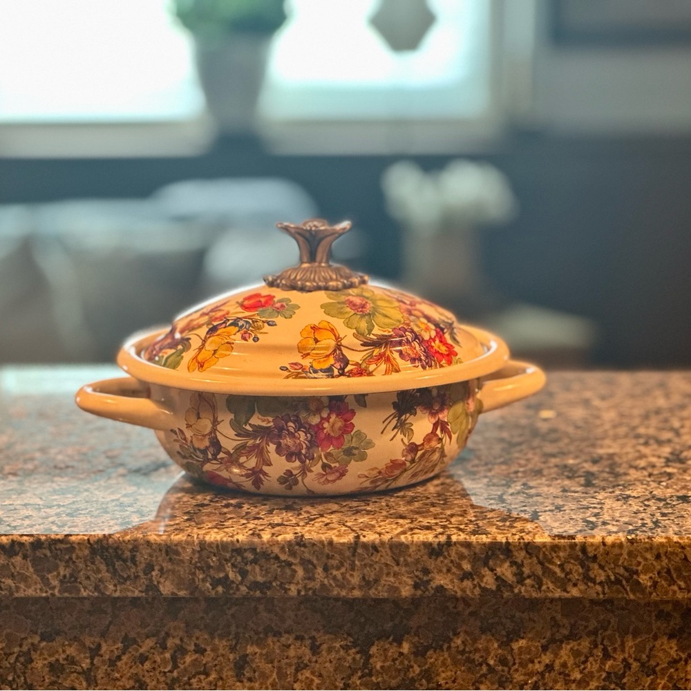 Mackenzie-Childs White Flower Market 8.25” Lidded Casserole